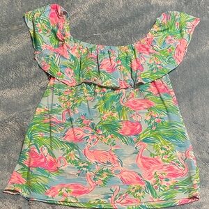 Lilly Pulitzer Flamingo Print Off-Shoulder Top